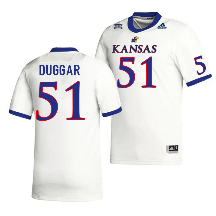Men #51 Emory Duggar Kansas Jayhawks College Football Jerseys Stitched Sale-White - Click Image to Close